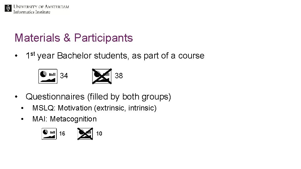 Materials & Participants • 1 st year Bachelor students, as part of a course