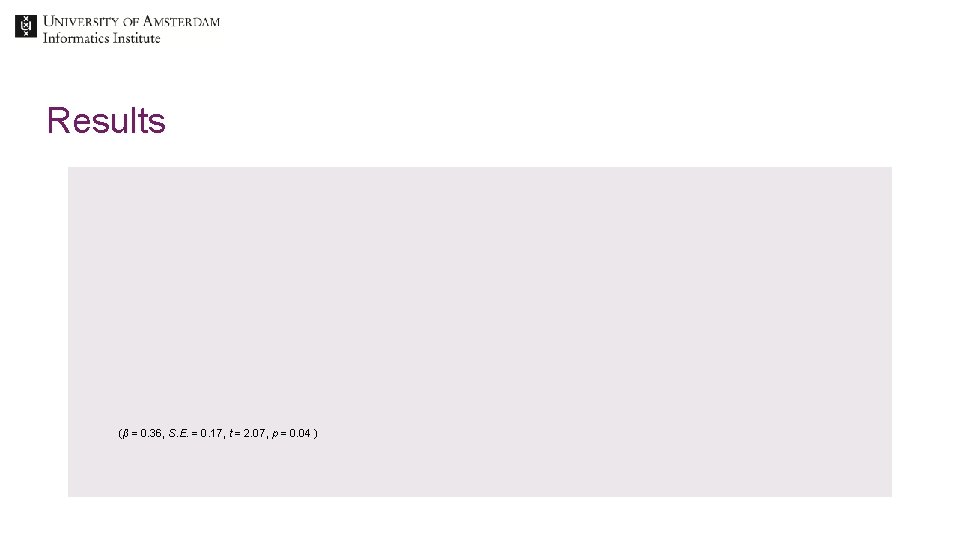 Results (β = 0. 36, S. E. = 0. 17, t = 2. 07,