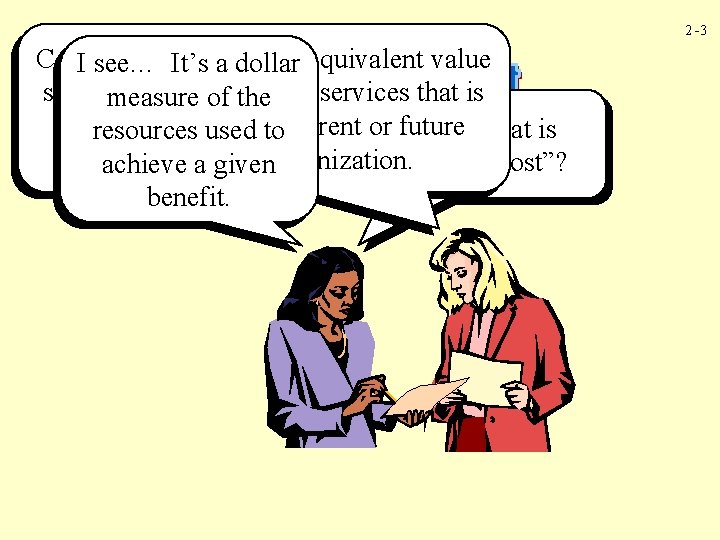 2 -3 Cost. I see… is the cash-equivalent value It’s aordollar sacrificed for goods