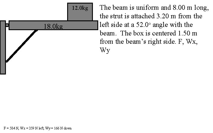 12. 0 kg 18. 0 kg F = 584 N, Wx = 359 N