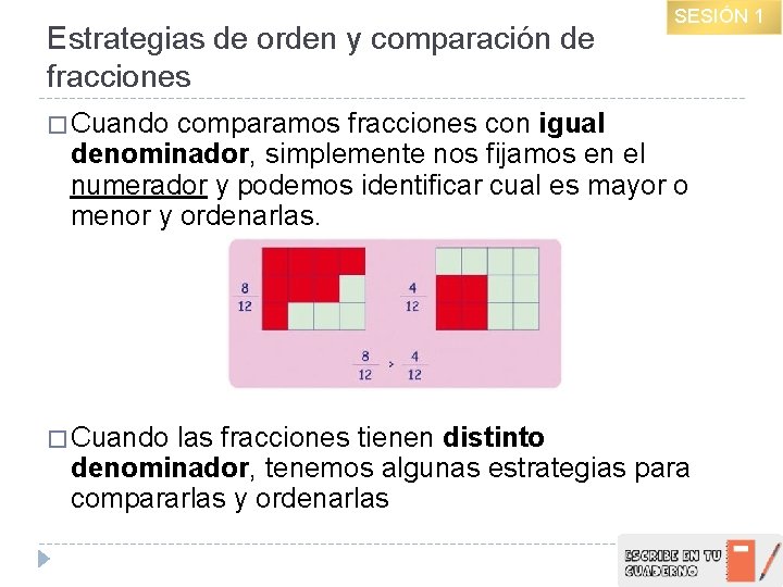 Estrategias de orden y comparación de fracciones SESIÓN 1 � Cuando comparamos fracciones con