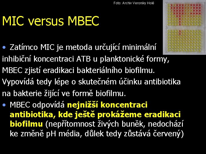 Foto: Archiv Veroniky Holé MIC versus MBEC • Zatímco MIC je metoda určující minimální