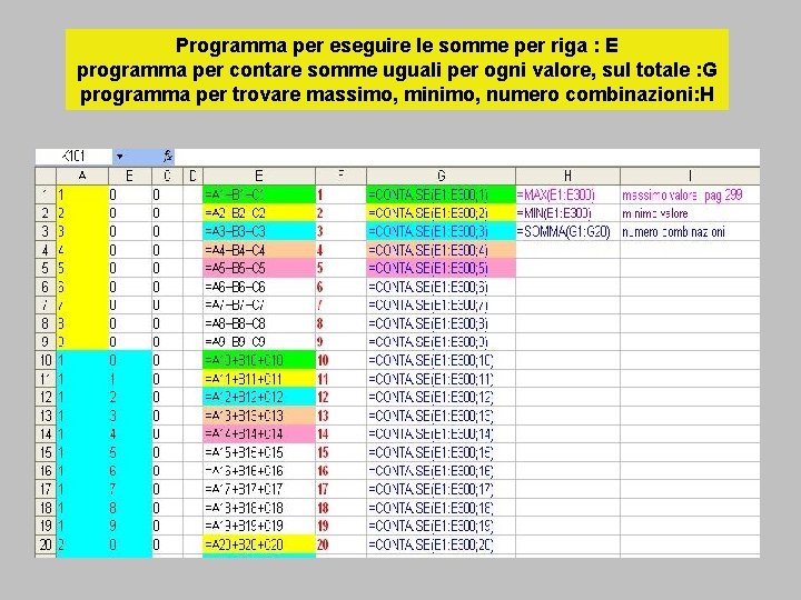 Programma per eseguire le somme per riga : E programma per contare somme uguali
