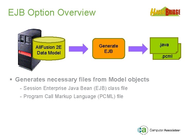 EJB Option Overview All. Fusion 2 E Data Model Generate EJB § Generates necessary