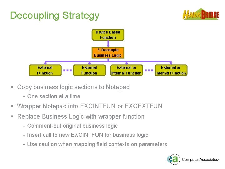 Decoupling Strategy Device Based Function 3. Decouple Business Logic External Function External or Internal