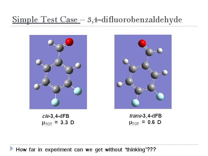 Simple Test Case – 3, 4 -difluorobenzaldehyde cis-3, 4 -d. FB μTOT = 3.