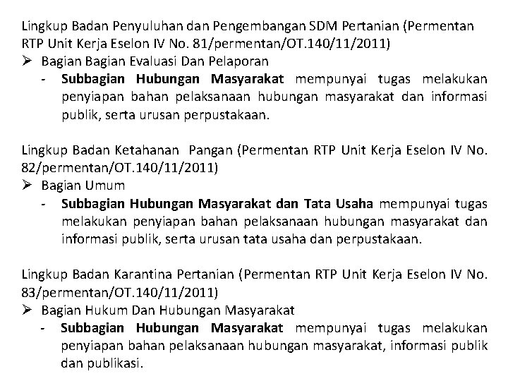 Lingkup Badan Penyuluhan dan Pengembangan SDM Pertanian (Permentan RTP Unit Kerja Eselon IV No.