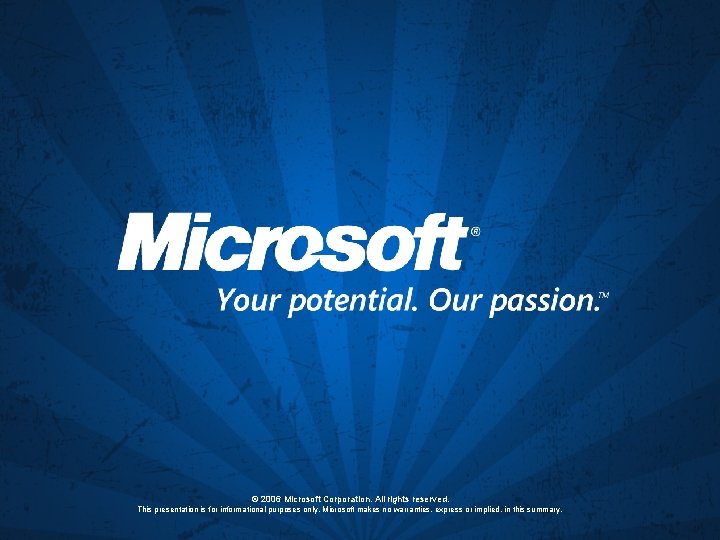 © 2006 Microsoft Corporation. All rights reserved. This presentation is for informational purposes only.