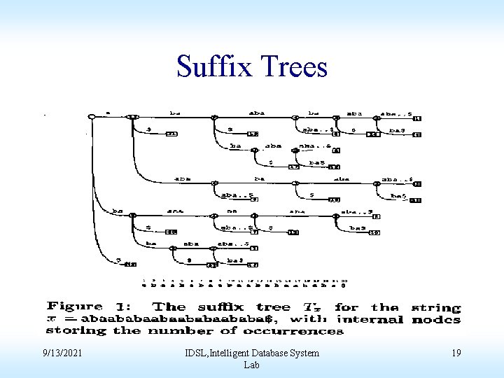 Suffix Trees 9/13/2021 IDSL, Intelligent Database System Lab 19 
