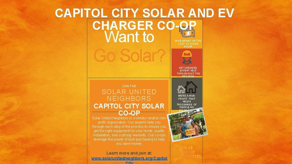 CAPITOL CITY SOLAR AND EV CHARGER CO-OP Want to Go Solar? SAVE MONEY ON