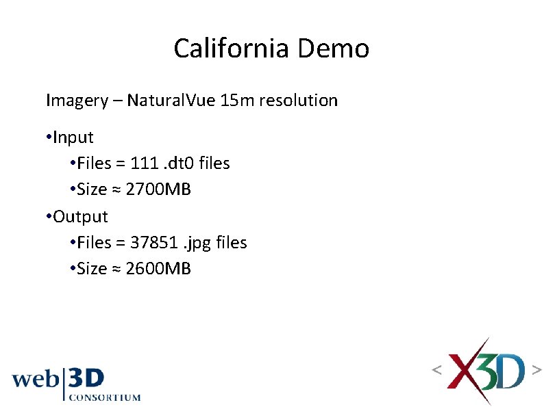 California Demo Imagery – Natural. Vue 15 m resolution • Input • Files =