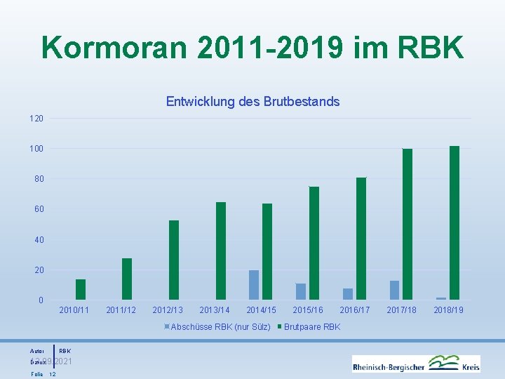 Kormoran 2011 -2019 im RBK Entwicklung des Brutbestands 120 100 80 60 40 2010/11