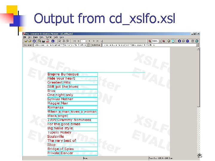 Output from cd_xslfo. xsl 25 