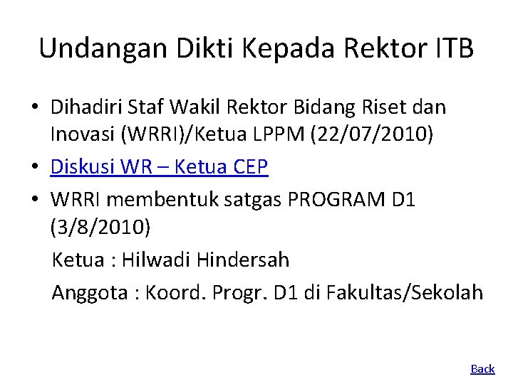 Undangan Dikti Kepada Rektor ITB • Dihadiri Staf Wakil Rektor Bidang Riset dan Inovasi