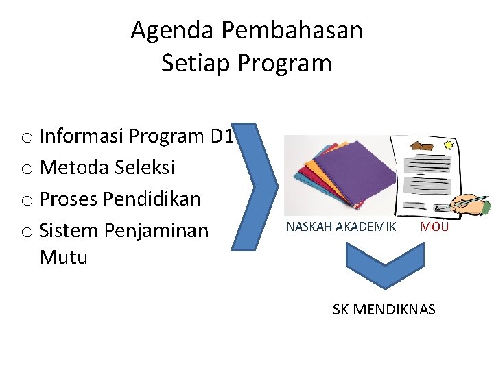 Agenda Pembahasan Setiap Program o Informasi Program D 1 o Metoda Seleksi o Proses