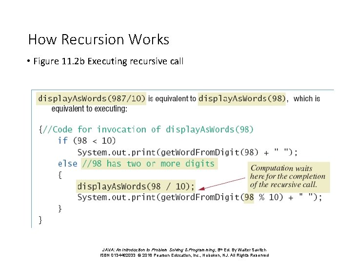 How Recursion Works • Figure 11. 2 b Executing recursive call JAVA: An Introduction How Recursion Works • Figure 11. 2 b Executing recursive call JAVA: An Introduction