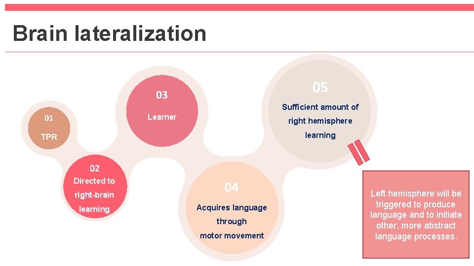 Brain lateralization 05 03 Sufficient amount of 01 Learner right hemisphere learning TPR 02