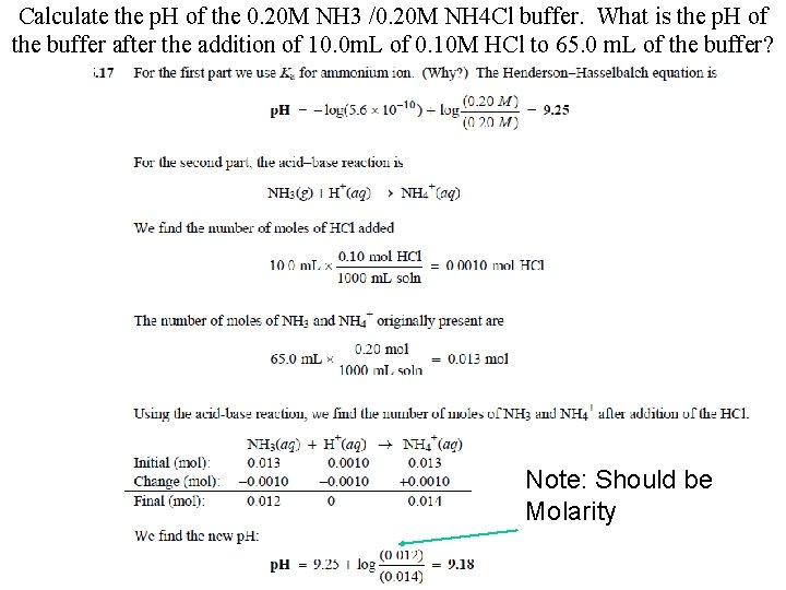Calculate the p. H of the 0. 20 M NH 3 /0. 20 M