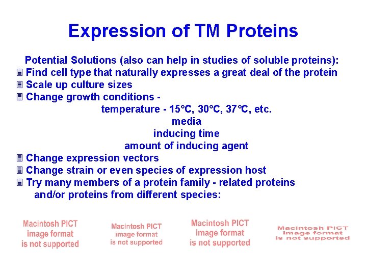 Expression of TM Proteins Potential Solutions (also can help in studies of soluble proteins):