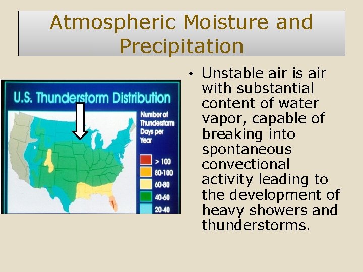 Atmospheric Moisture and Precipitation • Unstable air is air with substantial content of water