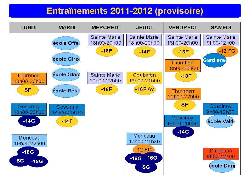 Entraînements 2011 -2012 (provisoire) 