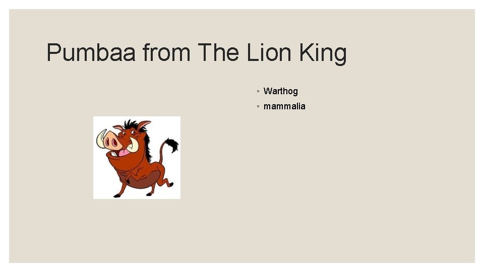 Pumbaa from The Lion King ◦ Warthog ◦ mammalia 