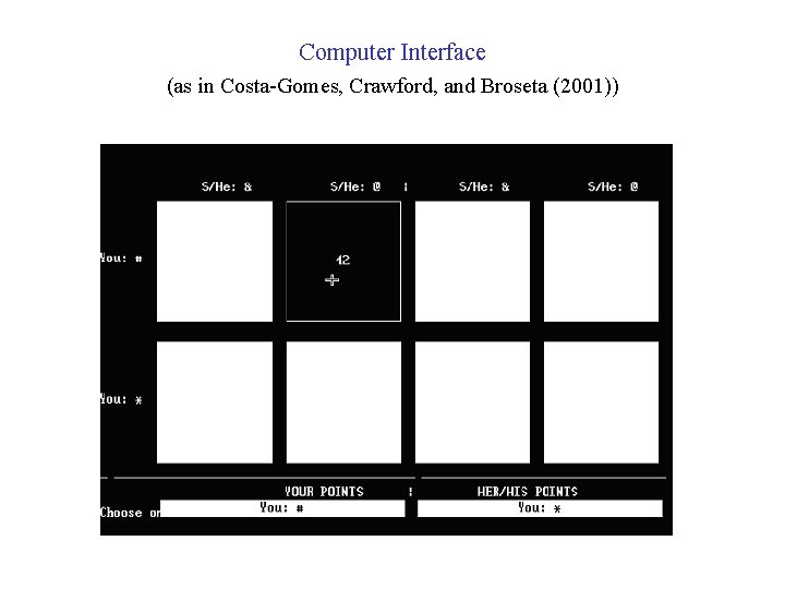 Computer Interface (as in Costa-Gomes, Crawford, and Broseta (2001)) 