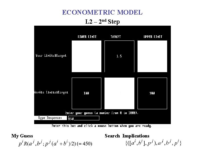 ECONOMETRIC MODEL L 2 – 2 nd Step My Guess Search Implications 