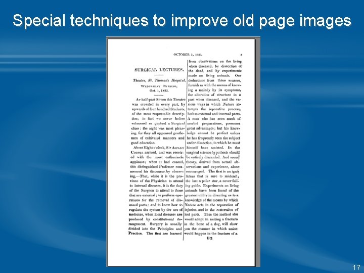 Special techniques to improve old page images 17 Special techniques to improve old page images 17