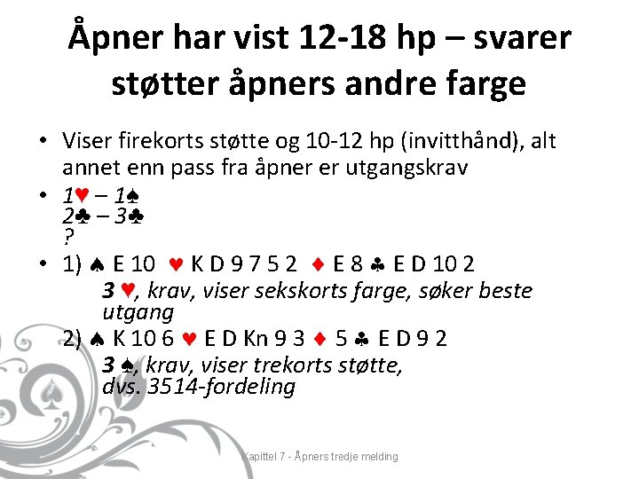 Åpner har vist 12 -18 hp – svarer støtter åpners andre farge • Viser