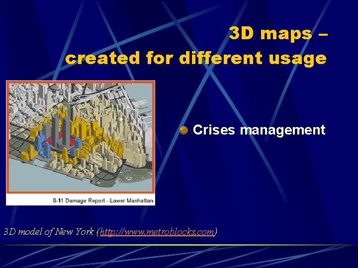 3 D maps – created for different usage Crises management 3 D model of