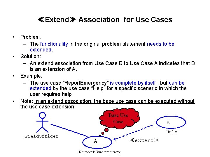 ≪Extend≫ Association for Use Cases • • Problem: – The functionality in the original