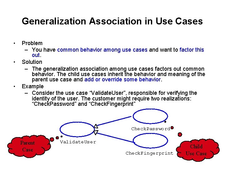 Generalization Association in Use Cases • • • Problem – You have common behavior