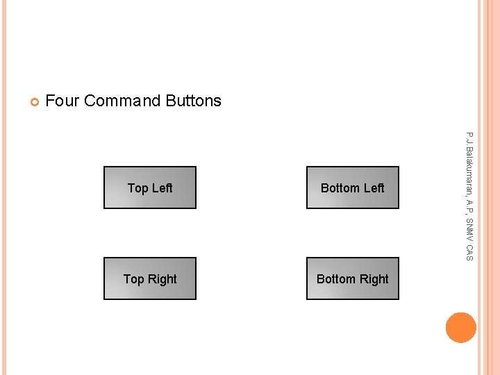  Four Command Buttons Bottom Left Top Right Bottom Right P. J. Balakumaran, A.