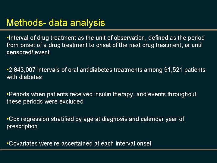 Methods- data analysis • Interval of drug treatment as the unit of observation, defined