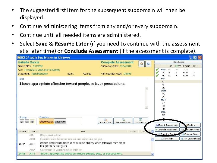  • The suggested first item for the subsequent subdomain will then be displayed.