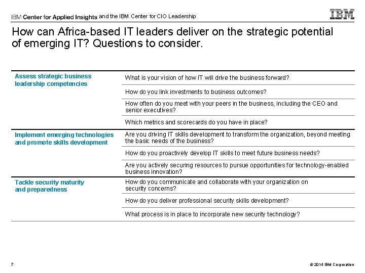 and the IBM Center for CIO Leadership How can Africa-based IT leaders deliver on