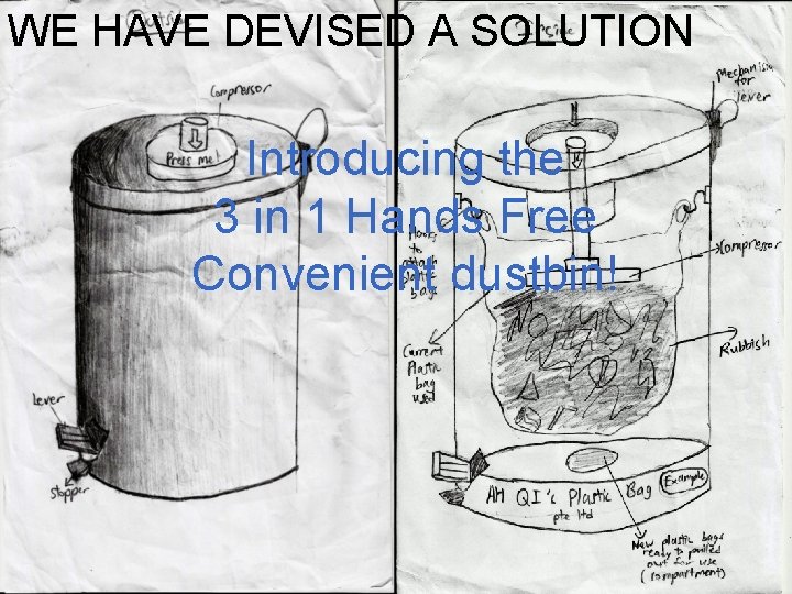 WE HAVE DEVISED A SOLUTION Introducing the 3 in 1 Hands Free Convenient dustbin!