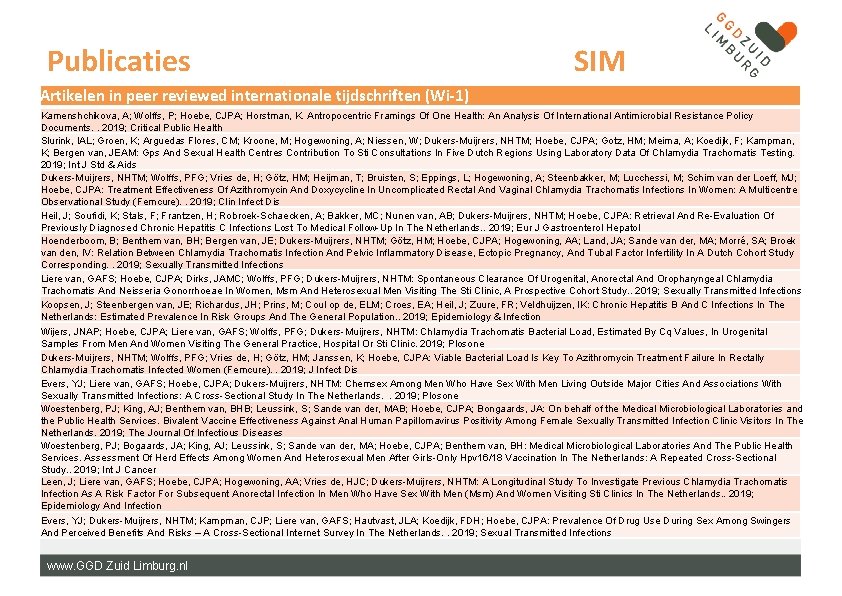 Publicaties SIM Artikelen in peer reviewed internationale tijdschriften (Wi-1) Kamenshchikova, A; Wolffs, P; Hoebe,