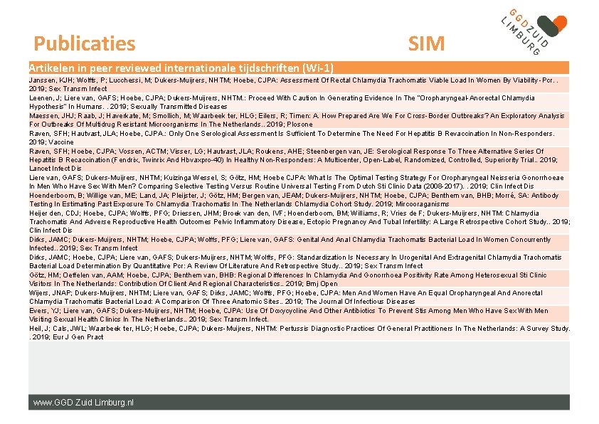 Publicaties SIM Artikelen in peer reviewed internationale tijdschriften (Wi-1) Janssen, KJH; Wolffs, P; Lucchessi,