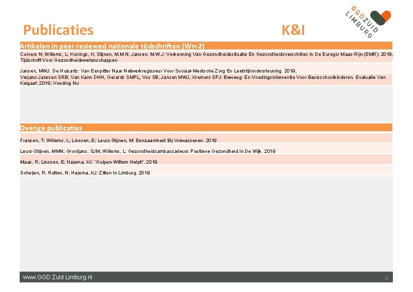 Publicaties K&I Artikelen in peer reviewed nationale tijdschriften (Wn-2) Curvers N; Willems, L; Konings,