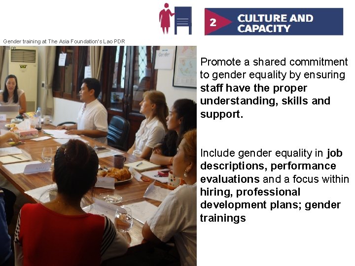 Gender training at The Asia Foundation’s Lao PDR office Promote a shared commitment to