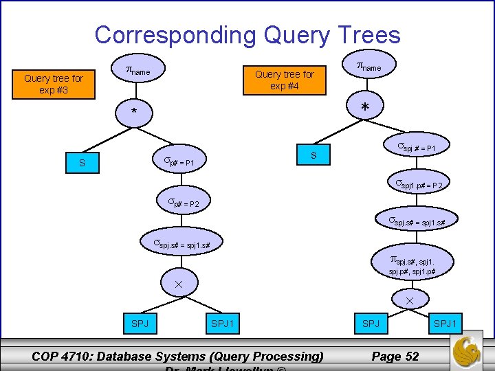 Corresponding Query Trees Query tree for exp #3 name Query tree for exp #4