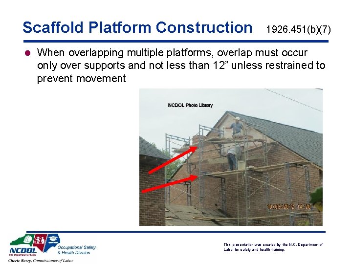 Scaffold Platform Construction 1926. 451(b)(7) l When overlapping multiple platforms, overlap must occur only