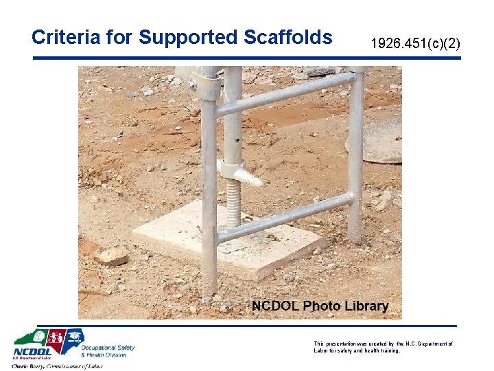 Criteria for Supported Scaffolds 1926. 451(c)(2) This presentation was created by the N. C.