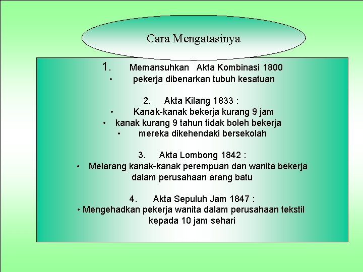 Cara Mengatasinya 1. • Memansuhkan Akta Kombinasi 1800 pekerja dibenarkan tubuh kesatuan 2. Akta