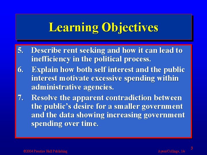 Learning Objectives 5. Describe rent seeking and how it can lead to inefficiency in