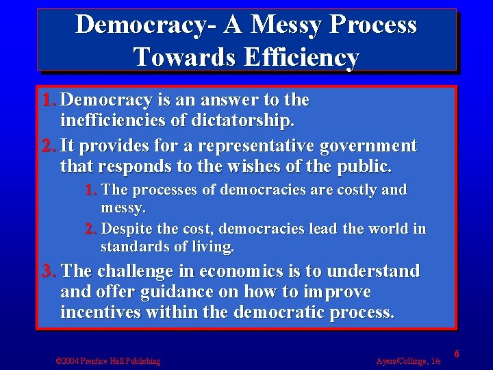 Democracy- A Messy Process Towards Efficiency 1. Democracy is an answer to the inefficiencies