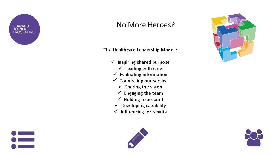 No More Heroes? The Healthcare Leadership Model : ü Inspiring shared purpose ü Leading