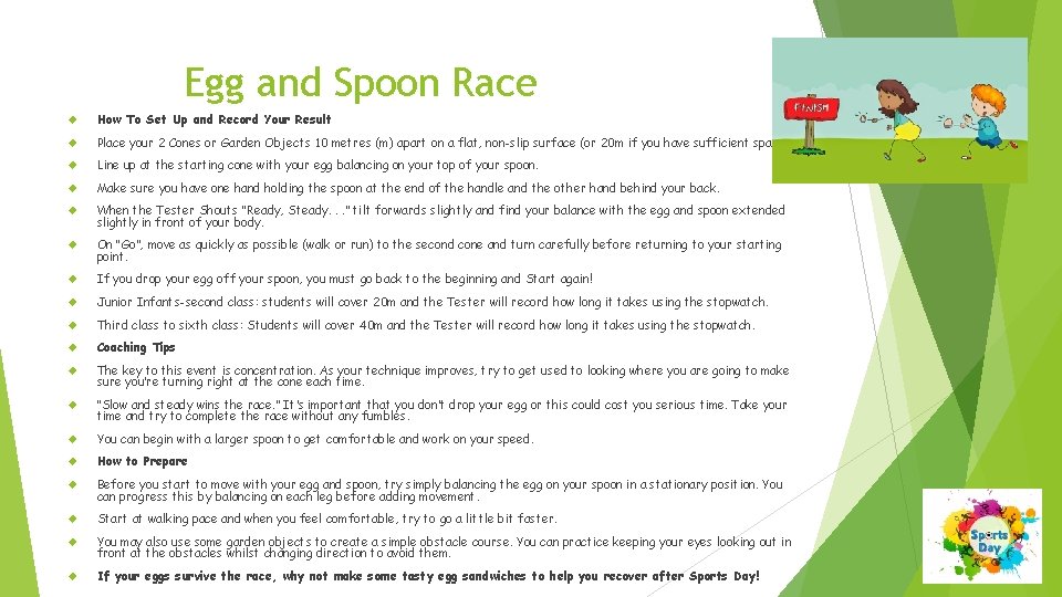 Egg and Spoon Race How To Set Up and Record Your Result Place your